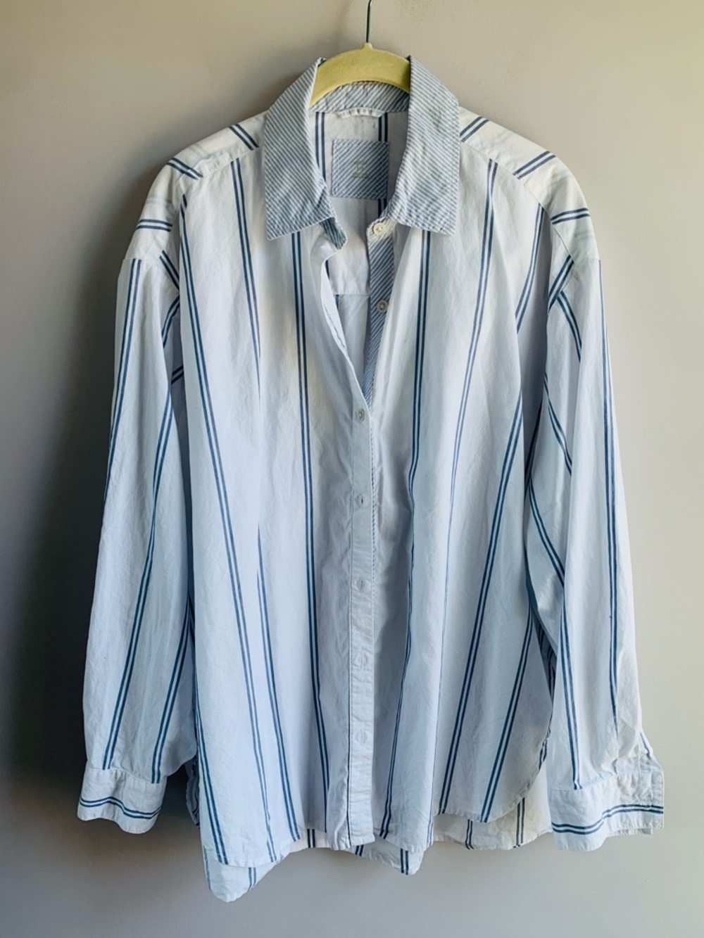 Aerie Button Up Shirt White Blue Stripe Cotton Oversize Boyfriend Summer EUC S